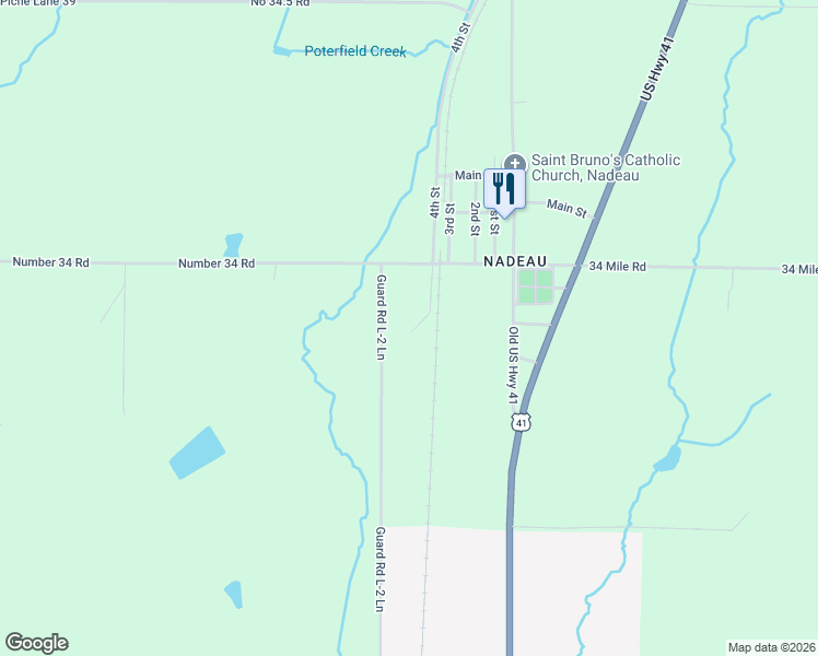 map of restaurants, bars, coffee shops, grocery stores, and more near W4561 Number 34 Road in Nadeau