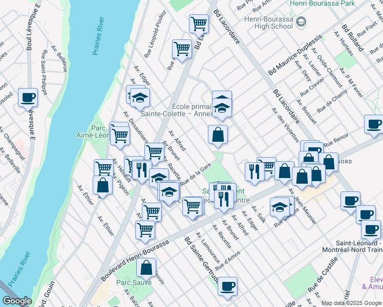 map of restaurants, bars, coffee shops, grocery stores, and more near in Montreal