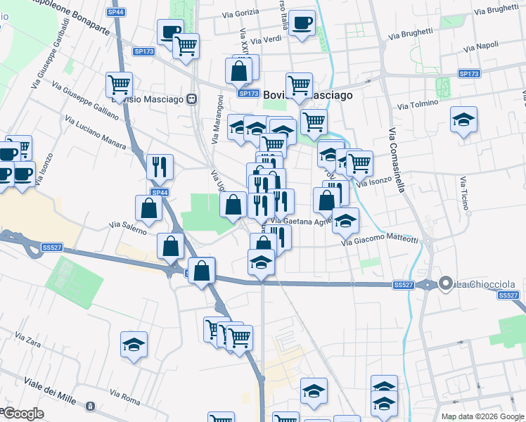 map of restaurants, bars, coffee shops, grocery stores, and more near 48 Corso Milano in Bovisio Masciago