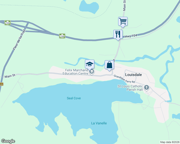 map of restaurants, bars, coffee shops, grocery stores, and more near 380 Main Street in Louisdale