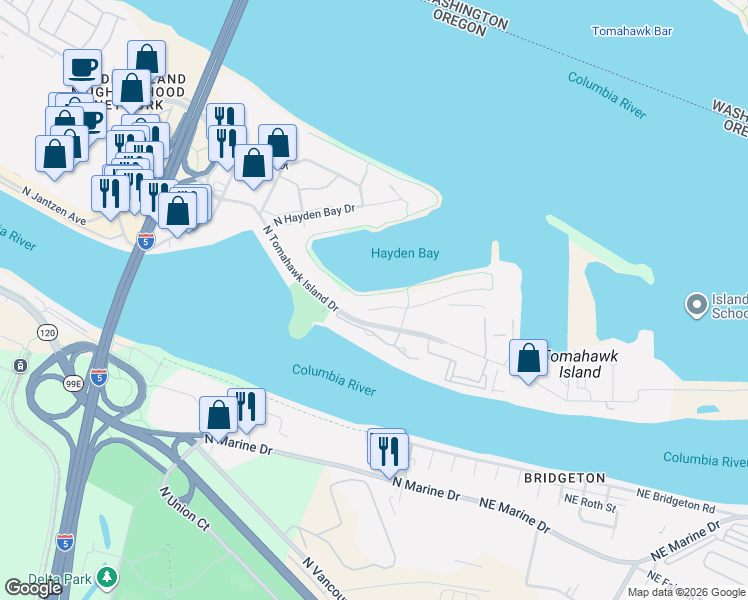 map of restaurants, bars, coffee shops, grocery stores, and more near 255 North Lotus Beach Drive in Portland