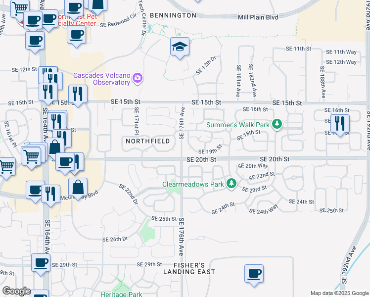 map of restaurants, bars, coffee shops, grocery stores, and more near 1906 Southeast 176th Court in Vancouver