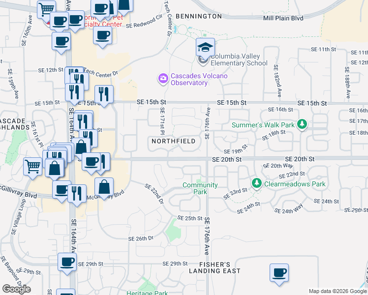 map of restaurants, bars, coffee shops, grocery stores, and more near 1819 Southeast 173rd Avenue in Vancouver
