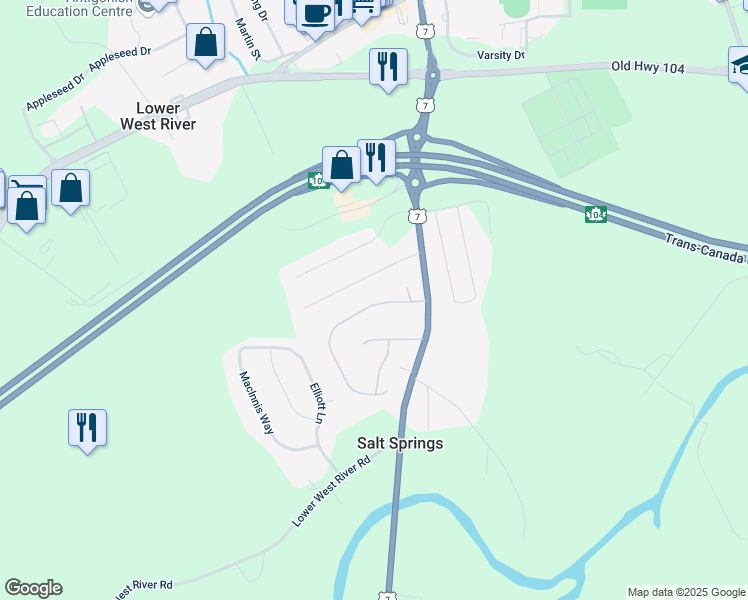 map of restaurants, bars, coffee shops, grocery stores, and more near 30 Greenhill Drive in Antigonish