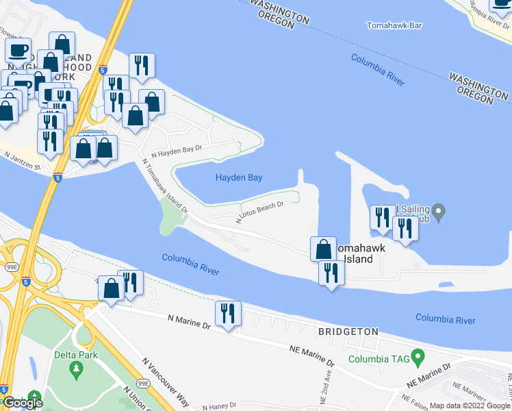 map of restaurants, bars, coffee shops, grocery stores, and more near 189 North Lotus Beach Drive in Portland