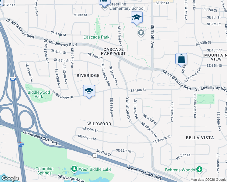 map of restaurants, bars, coffee shops, grocery stores, and more near 1901 Southeast 131st Avenue in Vancouver
