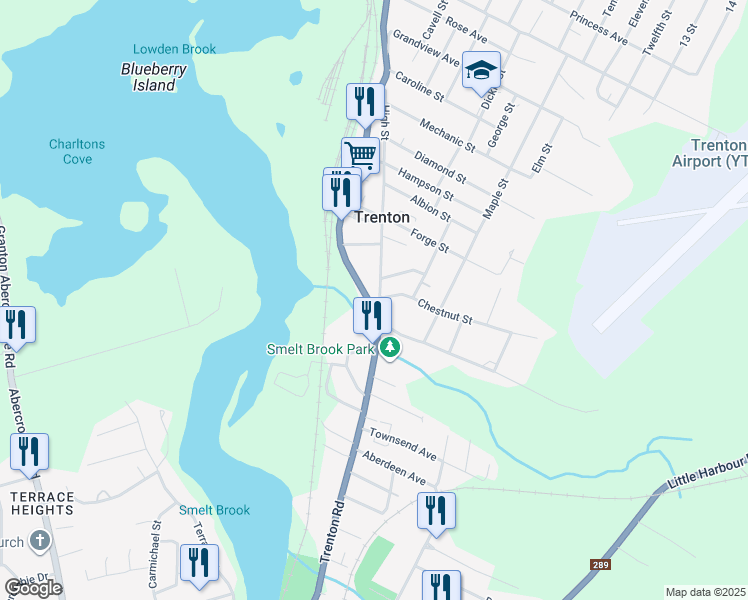 map of restaurants, bars, coffee shops, grocery stores, and more near 34 Main Street in Trenton