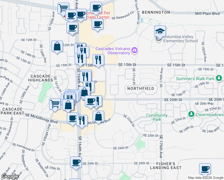 map of restaurants, bars, coffee shops, grocery stores, and more near 1815 Southeast 168th Avenue in Vancouver