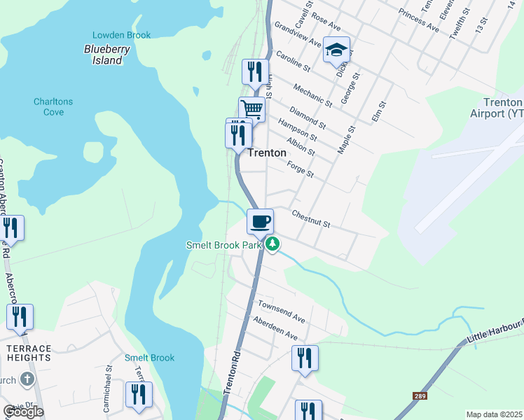map of restaurants, bars, coffee shops, grocery stores, and more near 34 Main Street in Trenton