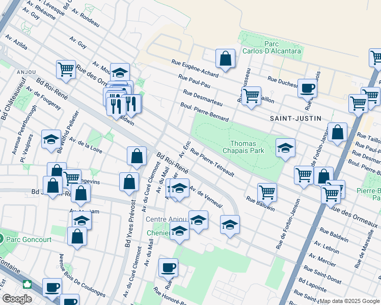 map of restaurants, bars, coffee shops, grocery stores, and more near 5752 Avenue Azilda in Montréal