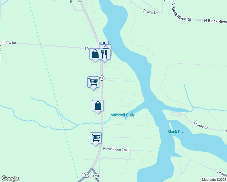 map of restaurants, bars, coffee shops, grocery stores, and more near 1358 Rivers Ridge Ct in Cheboygan
