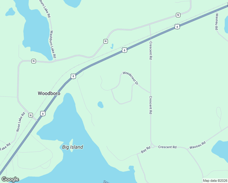 map of restaurants, bars, coffee shops, grocery stores, and more near 7236 Woodcrest Circle in Rhinelander