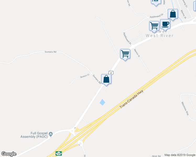 map of restaurants, bars, coffee shops, grocery stores, and more near 20 Somers Road in Antigonish