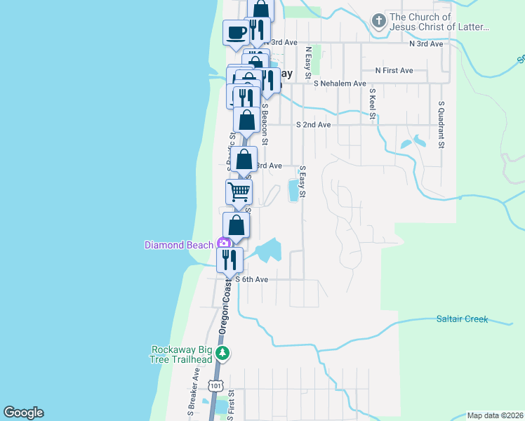 map of restaurants, bars, coffee shops, grocery stores, and more near 212 South 4th Avenue in Rockaway Beach
