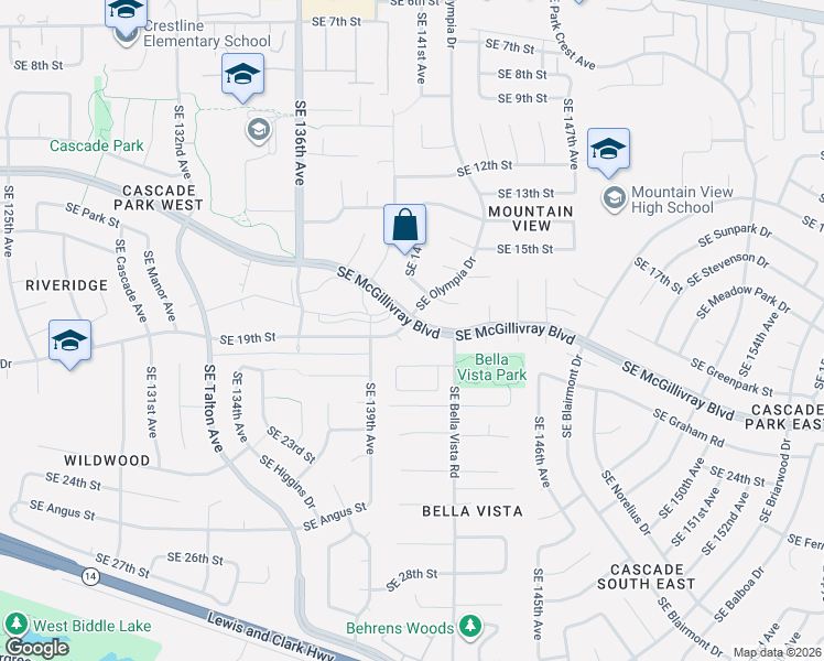 map of restaurants, bars, coffee shops, grocery stores, and more near 14113 Southeast McGillivray Boulevard in Vancouver