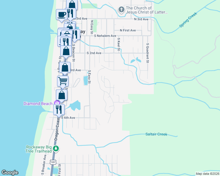 map of restaurants, bars, coffee shops, grocery stores, and more near 412 North Slope Way in Rockaway Beach