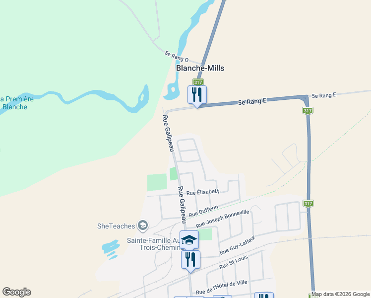 map of restaurants, bars, coffee shops, grocery stores, and more near 315 Rue Sabourin in Thurso
