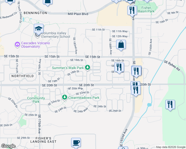 map of restaurants, bars, coffee shops, grocery stores, and more near 1412 Northeast 185th Avenue in Vancouver