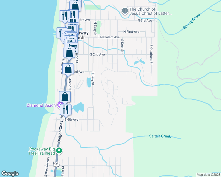 map of restaurants, bars, coffee shops, grocery stores, and more near 412 North Slope Way in Rockaway Beach