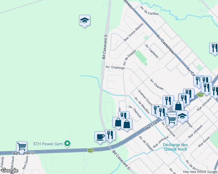 map of restaurants, bars, coffee shops, grocery stores, and more near 5780 Impasse Marcel-Breault in Saint-Hyacinthe