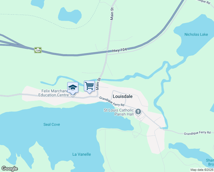 map of restaurants, bars, coffee shops, grocery stores, and more near 15 Marchand Lane in Louisdale