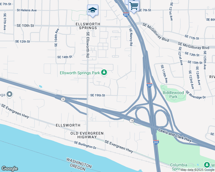 map of restaurants, bars, coffee shops, grocery stores, and more near 11120 Southeast 18th Street in Vancouver