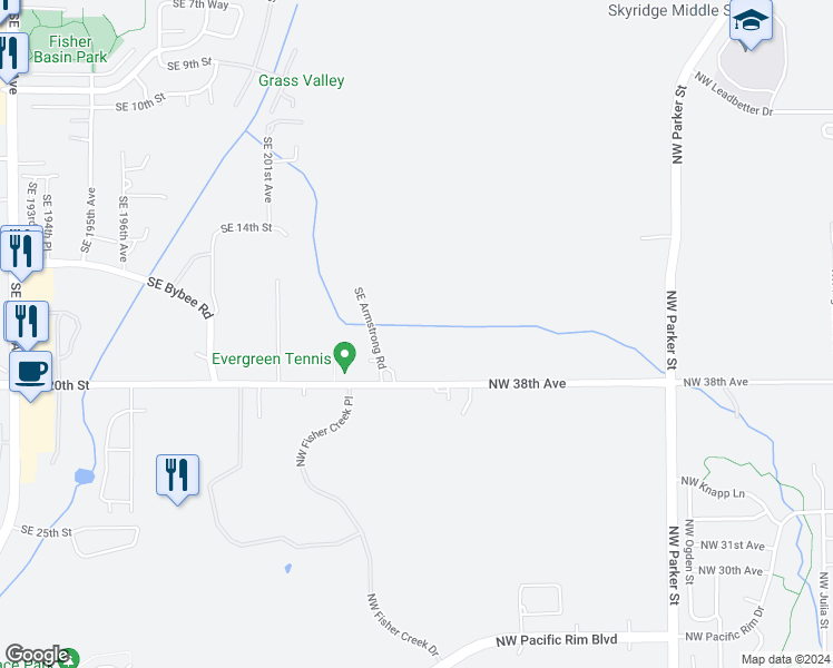 map of restaurants, bars, coffee shops, grocery stores, and more near 4831 Northwest 38th Avenue in Camas