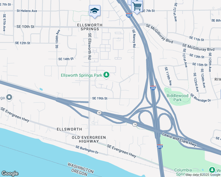 map of restaurants, bars, coffee shops, grocery stores, and more near 11107 Southeast 18th Street in Vancouver
