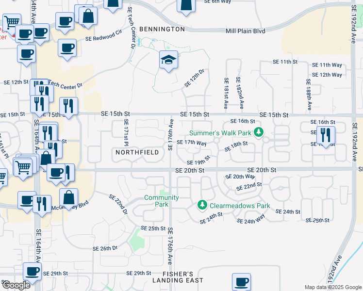 map of restaurants, bars, coffee shops, grocery stores, and more near 1816 Southeast 176th Place in Vancouver