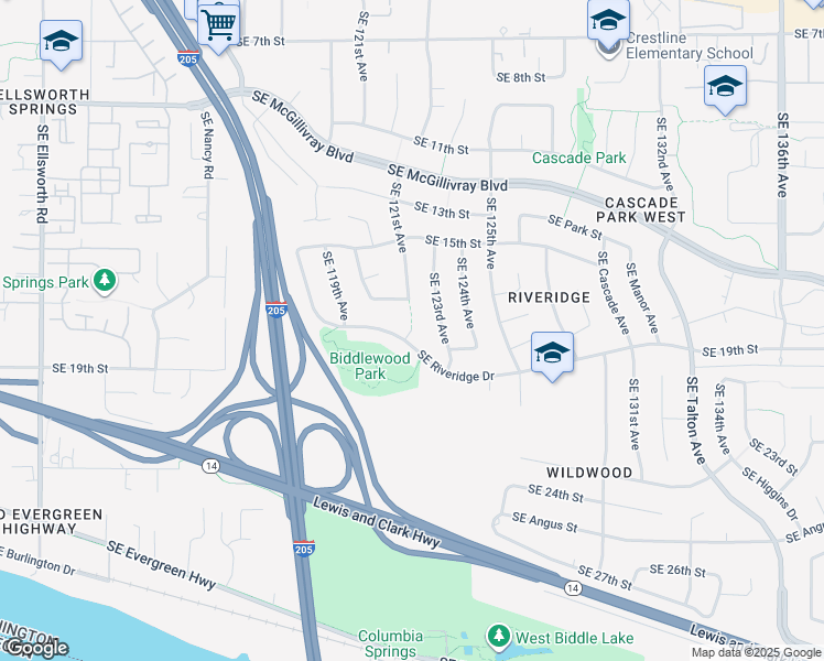 map of restaurants, bars, coffee shops, grocery stores, and more near Southeast Riveridge Drive in Vancouver