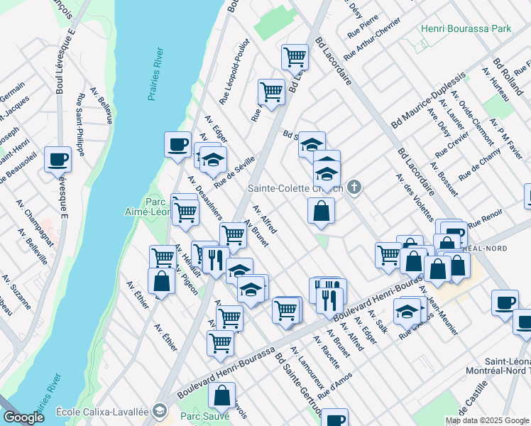 map of restaurants, bars, coffee shops, grocery stores, and more near in Montreal