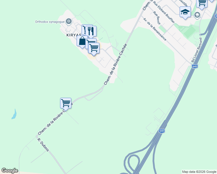 map of restaurants, bars, coffee shops, grocery stores, and more near 3683 Chemin de la Rivière-Cachée in Boisbriand