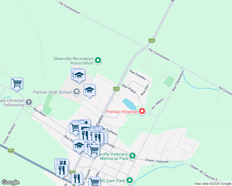 map of restaurants, bars, coffee shops, grocery stores, and more near 394 Rue Centre in Shawville