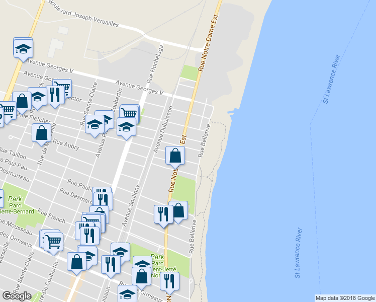 map of restaurants, bars, coffee shops, grocery stores, and more near 352 Avenue Bilaudeau in Montréal
