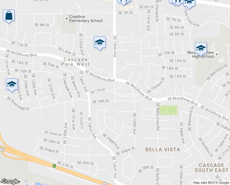 map of restaurants, bars, coffee shops, grocery stores, and more near 13608 SE Eastridge Dr in Vancouver