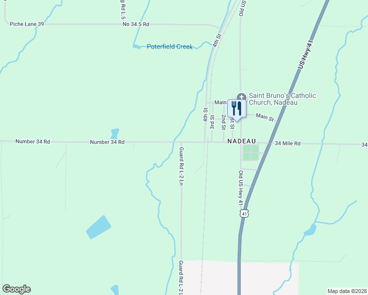 map of restaurants, bars, coffee shops, grocery stores, and more near W4561 Number 34 Road in Nadeau