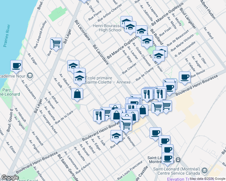 map of restaurants, bars, coffee shops, grocery stores, and more near 5632 Rue des Lilas in Montréal