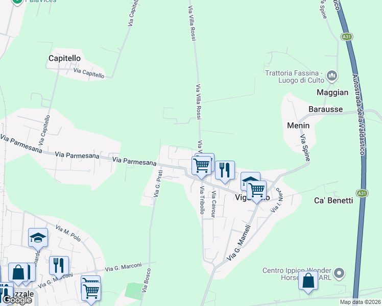 map of restaurants, bars, coffee shops, grocery stores, and more near 2 Via dei Pini in Vigardolo