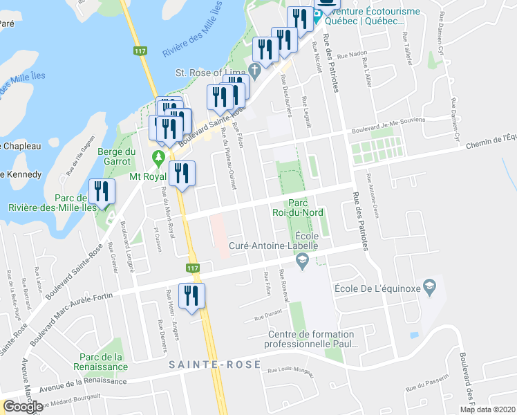 map of restaurants, bars, coffee shops, grocery stores, and more near 240 Boulevard du Roi-du-Nord in Laval