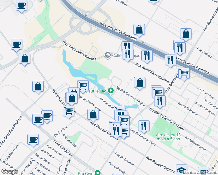 map of restaurants, bars, coffee shops, grocery stores, and more near 7060 Croissant de la Berge in Montréal