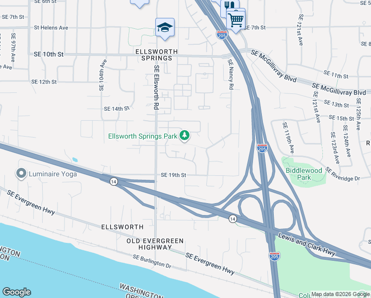 map of restaurants, bars, coffee shops, grocery stores, and more near 1700 Southeast 111th Court in Vancouver