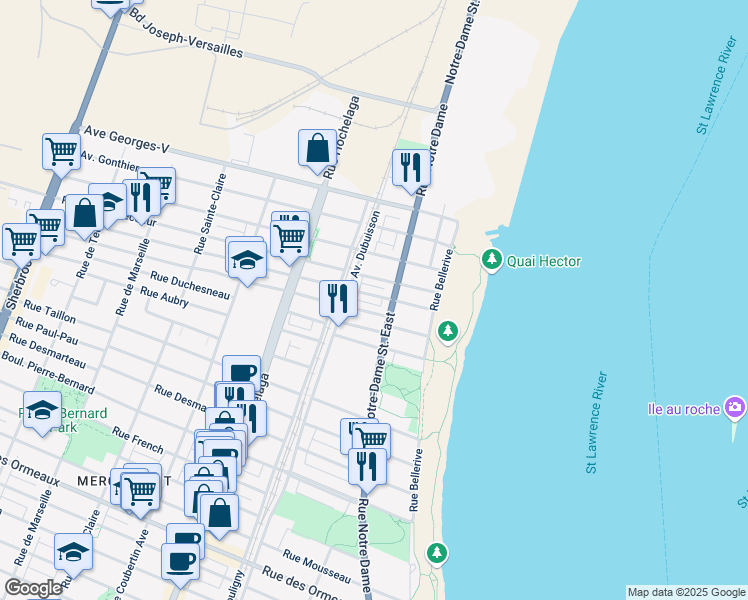 map of restaurants, bars, coffee shops, grocery stores, and more near 560 Avenue Bilaudeau in Montréal