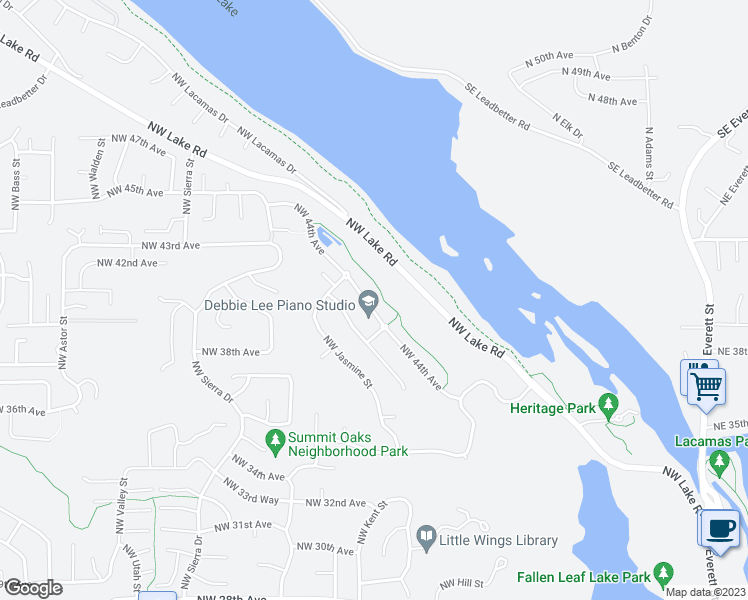 map of restaurants, bars, coffee shops, grocery stores, and more near 1221 Northwest 44th Avenue in Camas