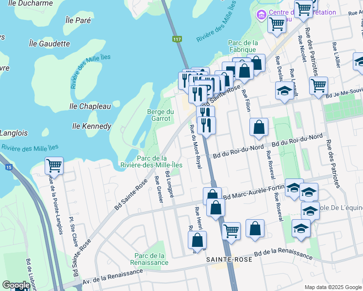 map of restaurants, bars, coffee shops, grocery stores, and more near 110 Rue Clarence Gagnon in Laval