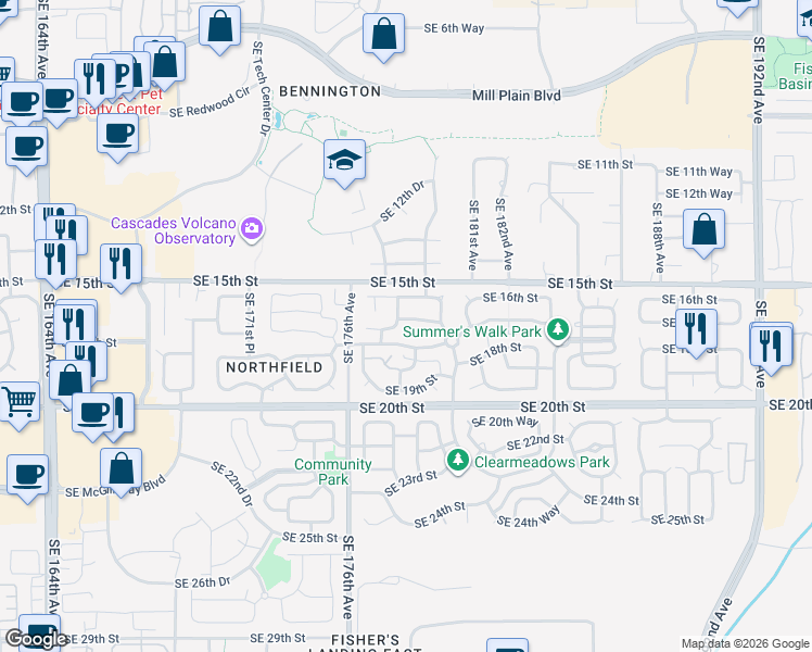 map of restaurants, bars, coffee shops, grocery stores, and more near 17801 Southeast 17th Lane in Vancouver
