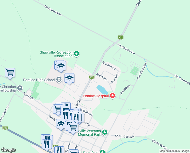 map of restaurants, bars, coffee shops, grocery stores, and more near 394 Rue Centre in Shawville