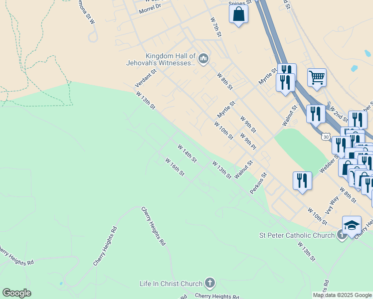 map of restaurants, bars, coffee shops, grocery stores, and more near 2305 West 14th Street in The Dalles