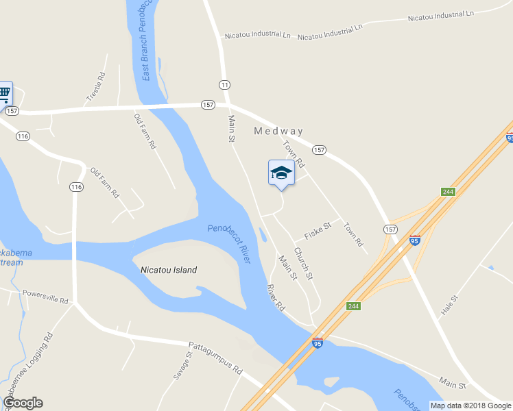map of restaurants, bars, coffee shops, grocery stores, and more near 69 Main Street in Medway