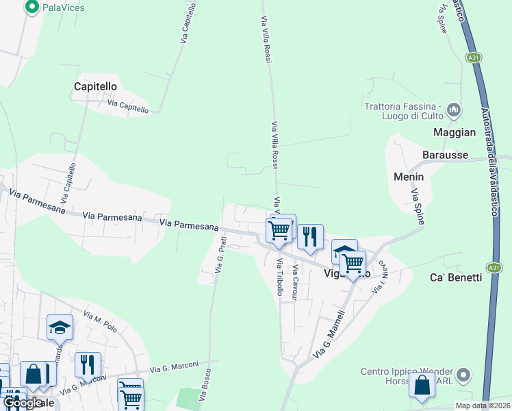 map of restaurants, bars, coffee shops, grocery stores, and more near 2 Via dei Pini in Vigardolo