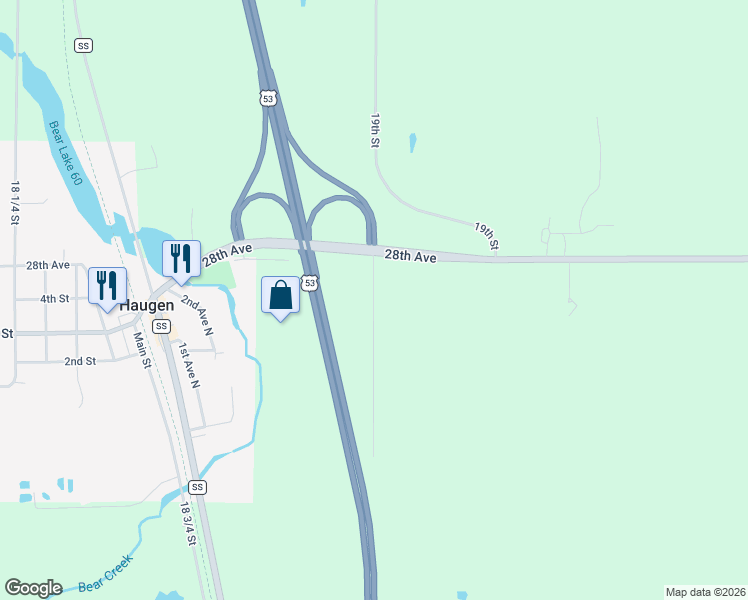 map of restaurants, bars, coffee shops, grocery stores, and more near U.S. Route 53 in Rice Lake